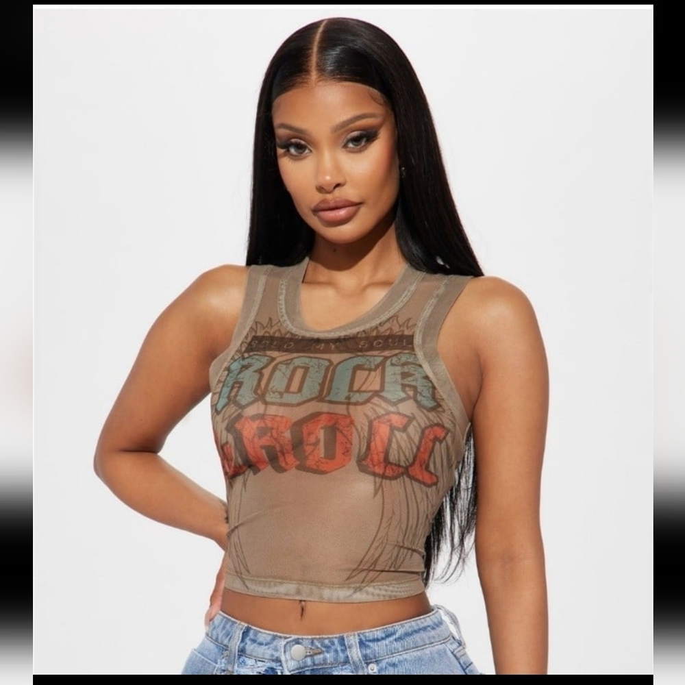 Rock & Roll Graphic Mesh Tank Top